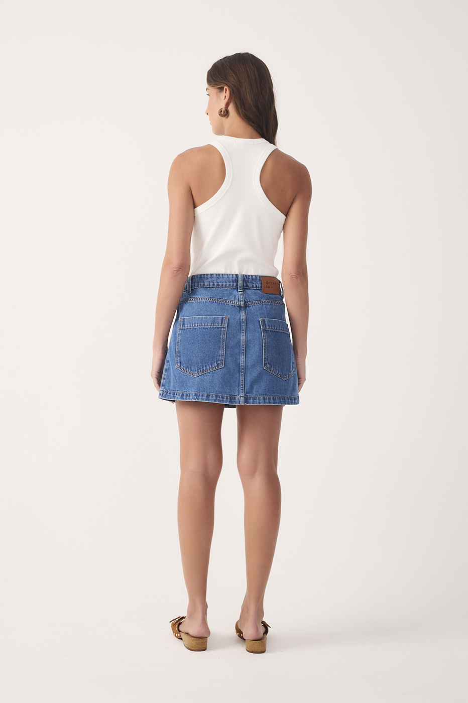 Denim Button-Front Pockets Cotton Skirt