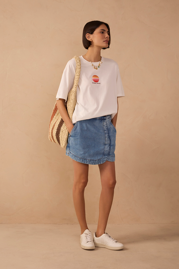 Denim Topstitched Waistband Skorts