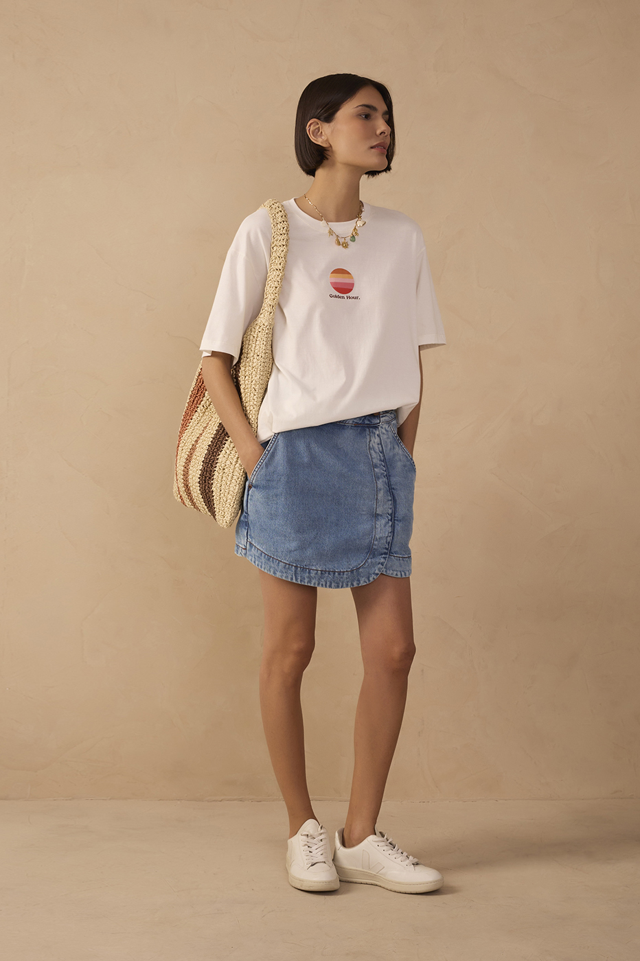 Denim Topstitched Waistband Skorts