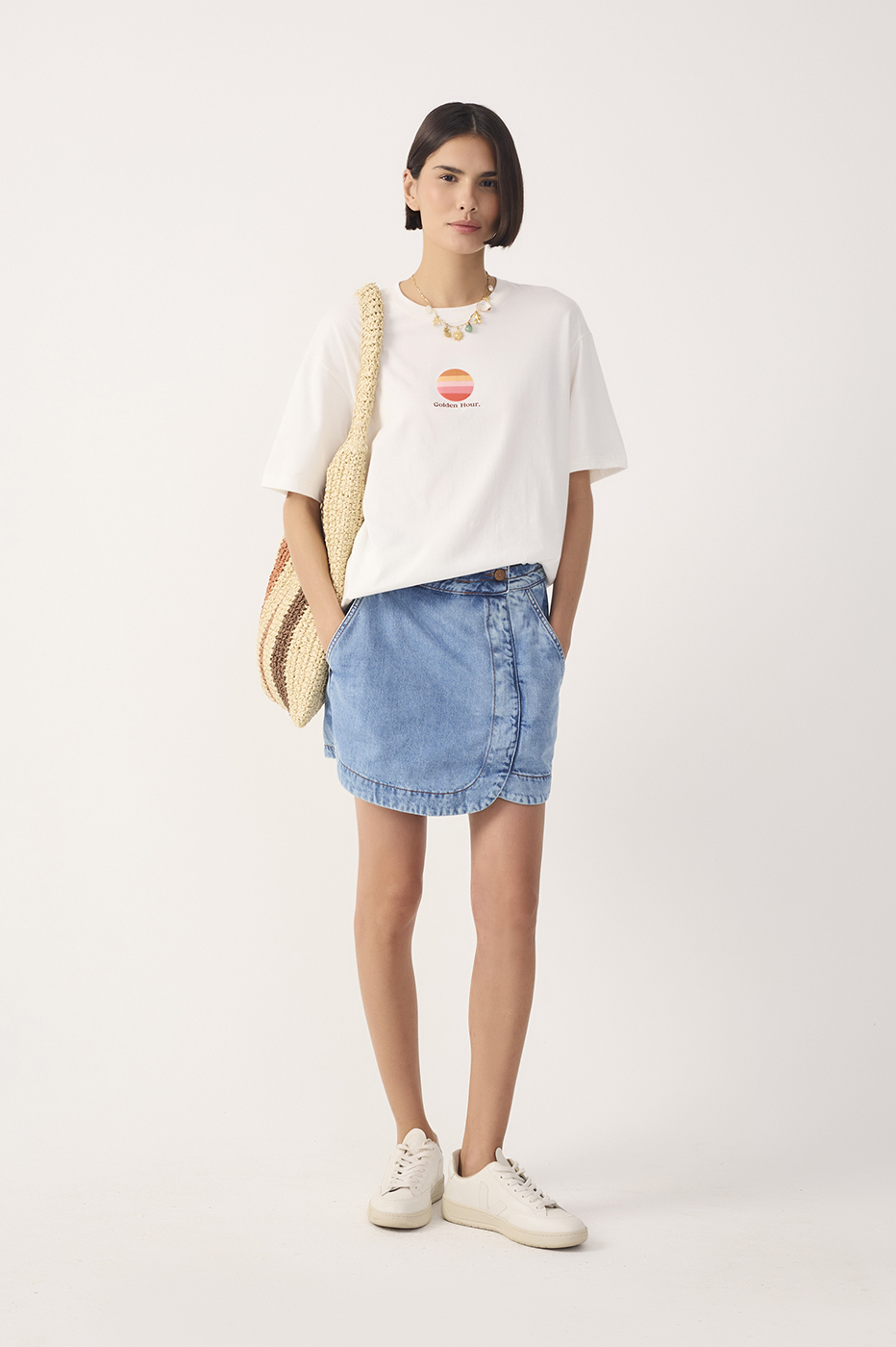 Denim Topstitched Waistband Skorts