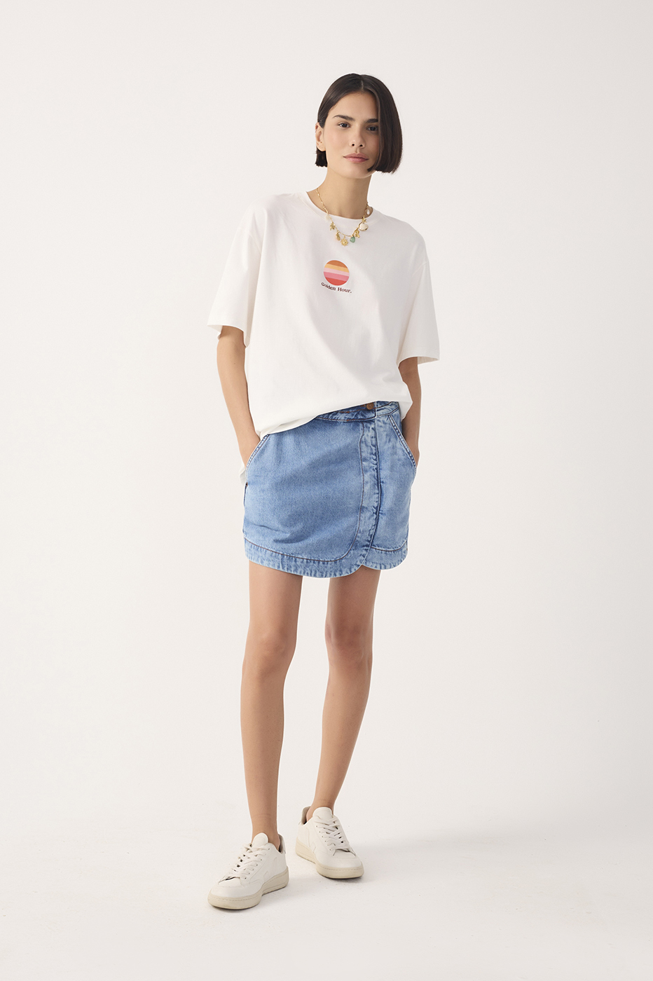 Denim Topstitched Waistband Skorts