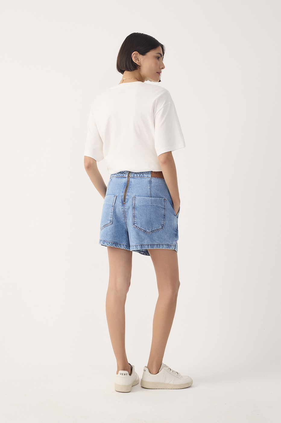 Denim Topstitched Waistband Skorts