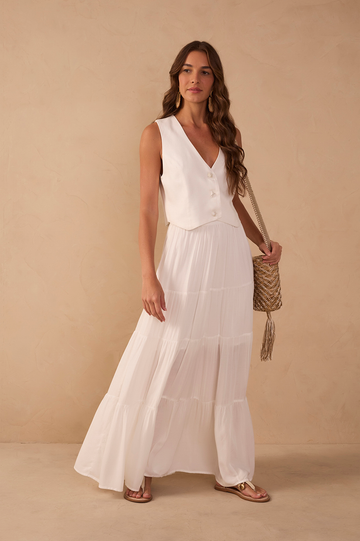 Off-White Ruched Tiered Maxi Skirt