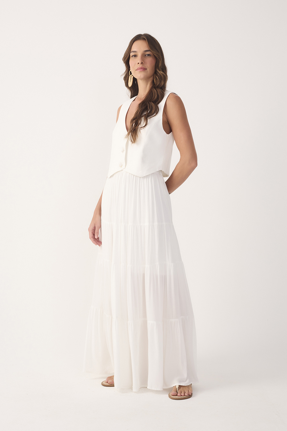 Off-White Ruched Tiered Maxi Skirt