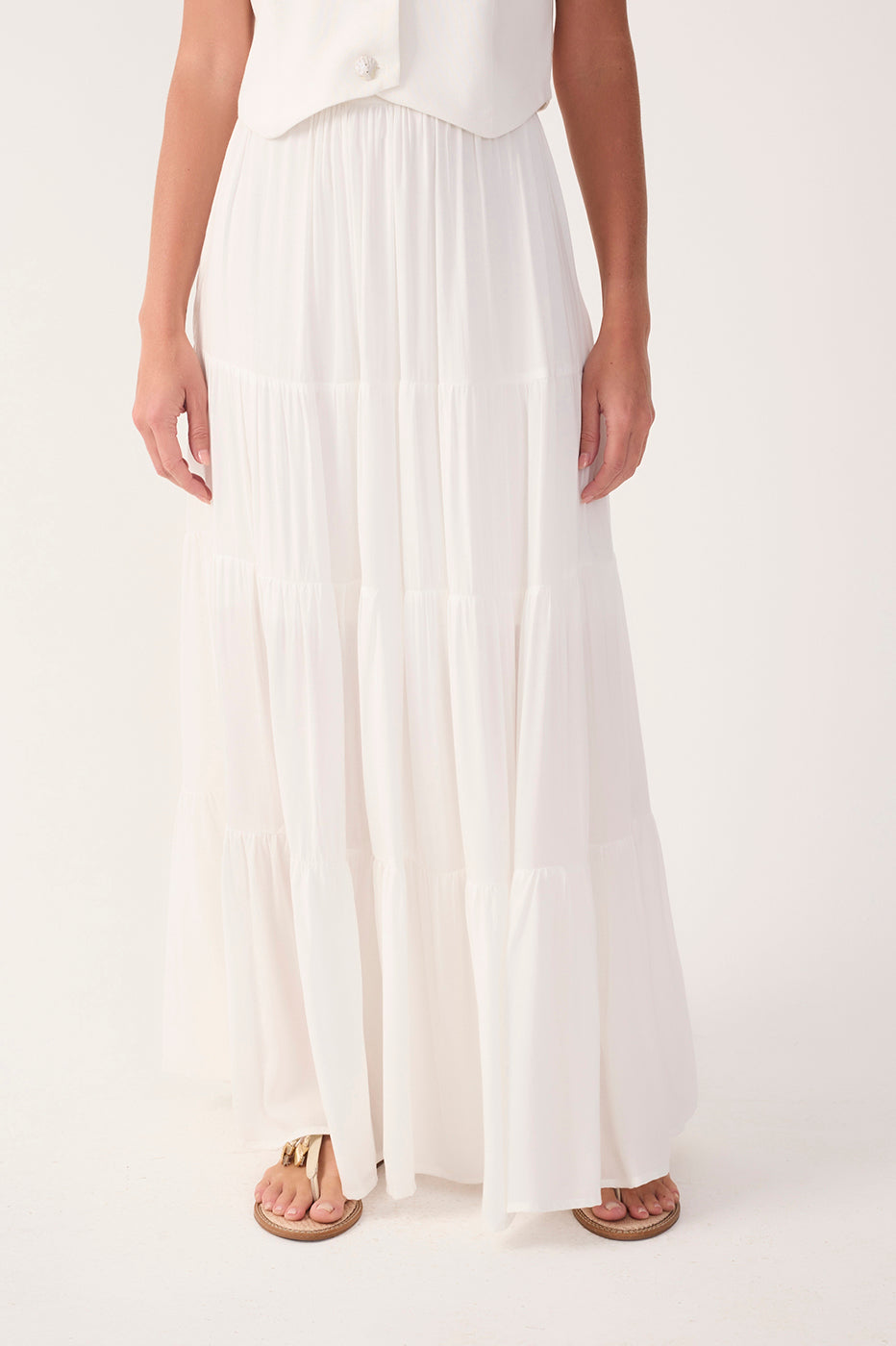 Off-White Ruched Tiered Maxi Skirt