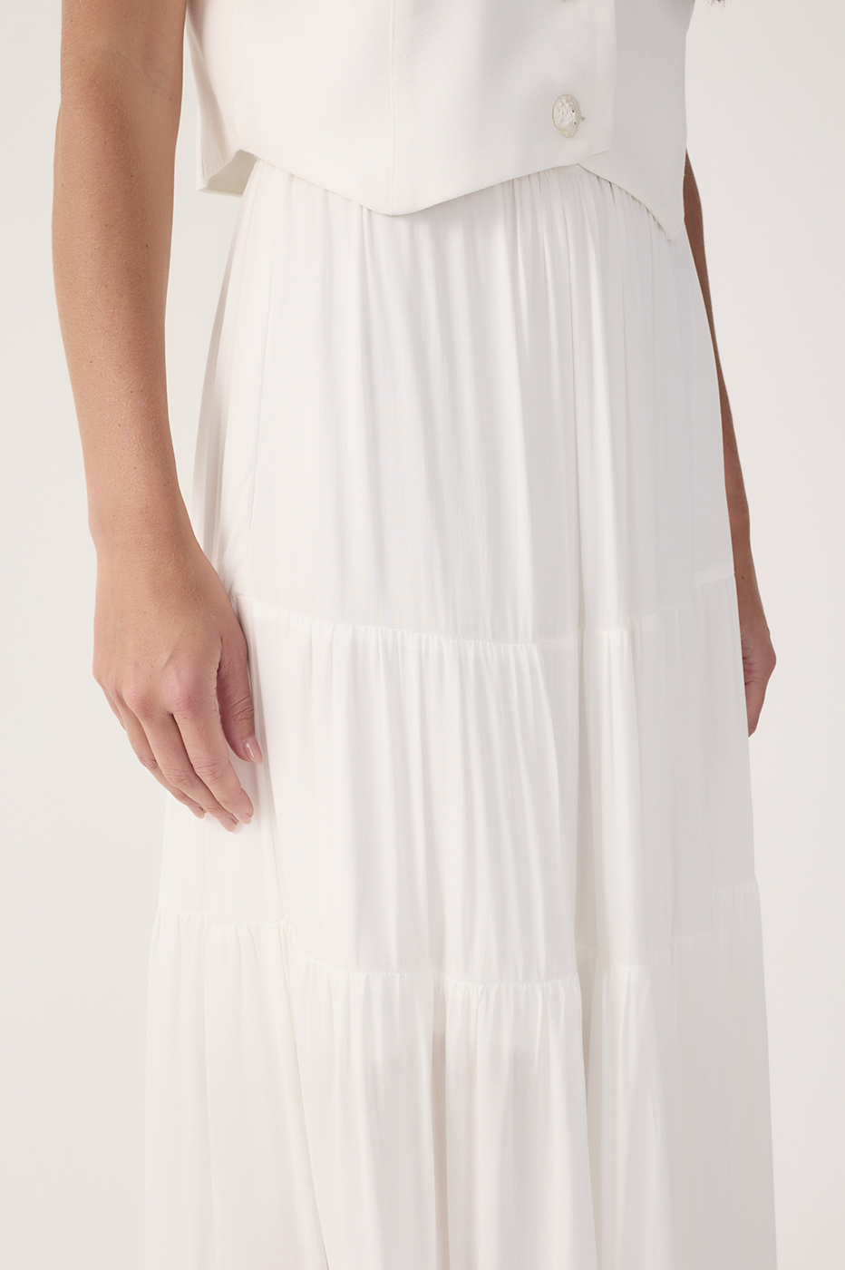 Off-White Ruched Tiered Maxi Skirt