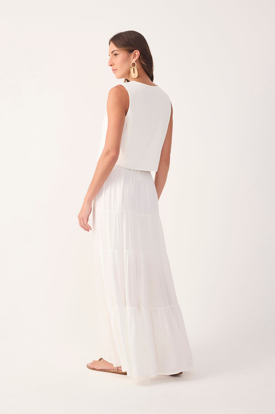 Off-White Ruched Tiered Maxi Skirt