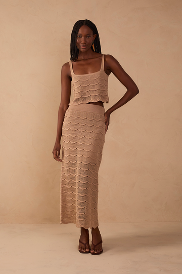 Beige Waves Tricot Midi Skirt