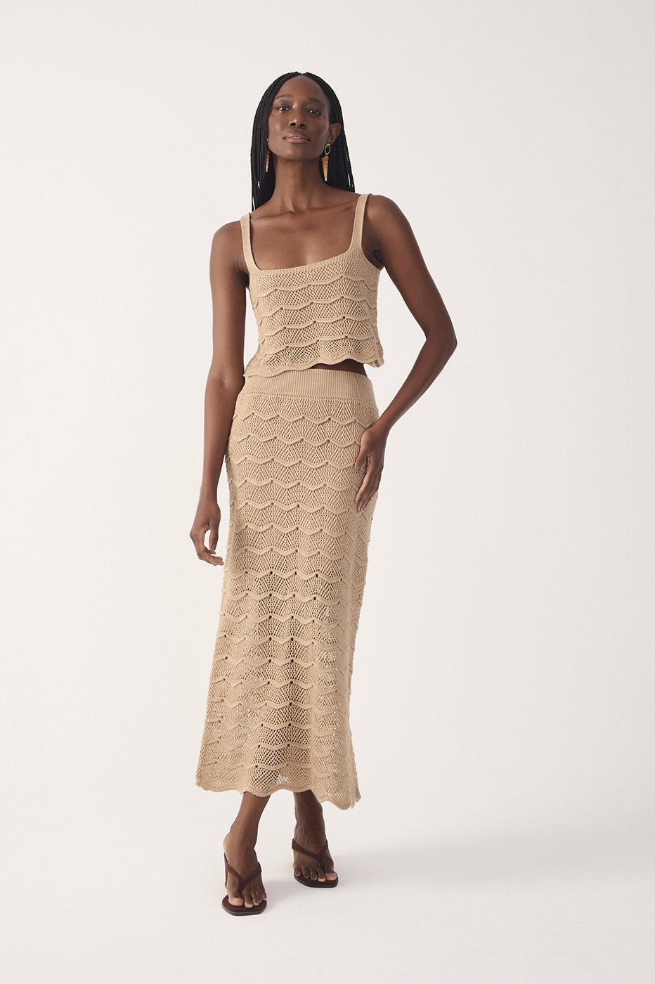 Beige Waves Tricot Midi Skirt