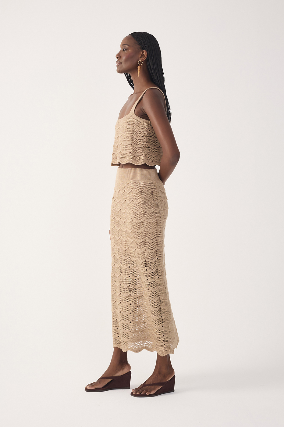 Beige Waves Tricot Midi Skirt