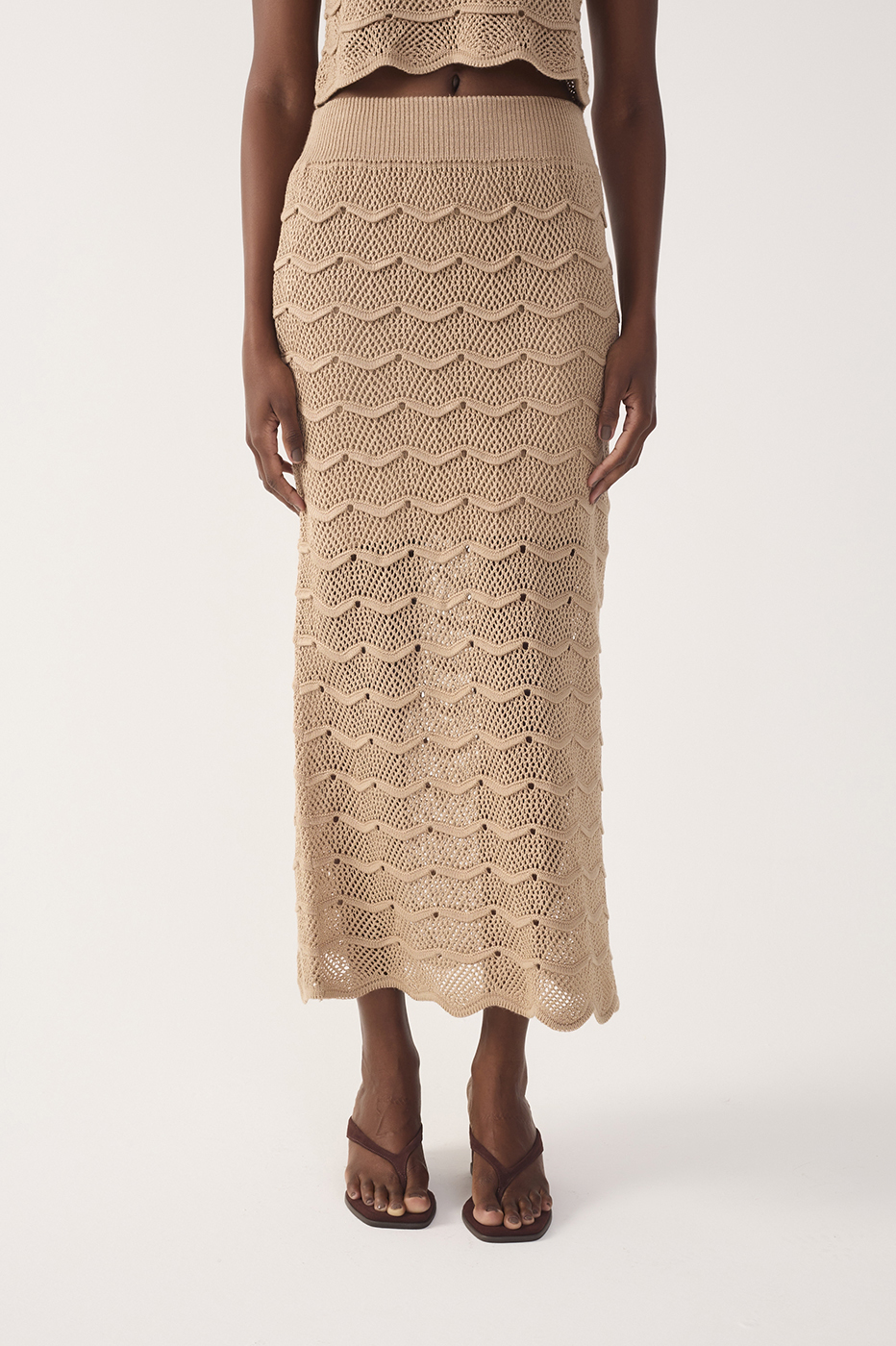 Beige Waves Tricot Midi Skirt