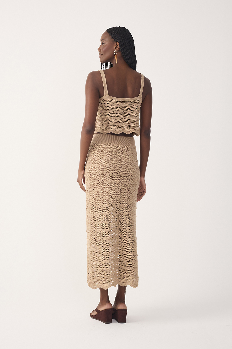 Beige Waves Tricot Midi Skirt