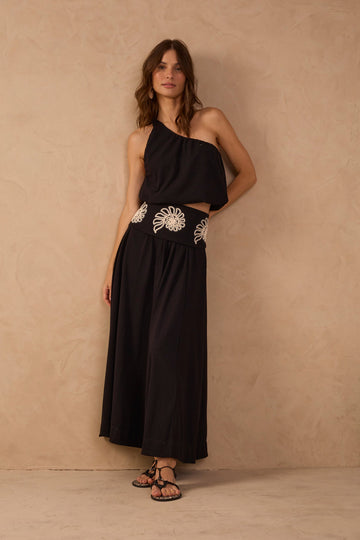 Black Embroidered Maxi Skirt