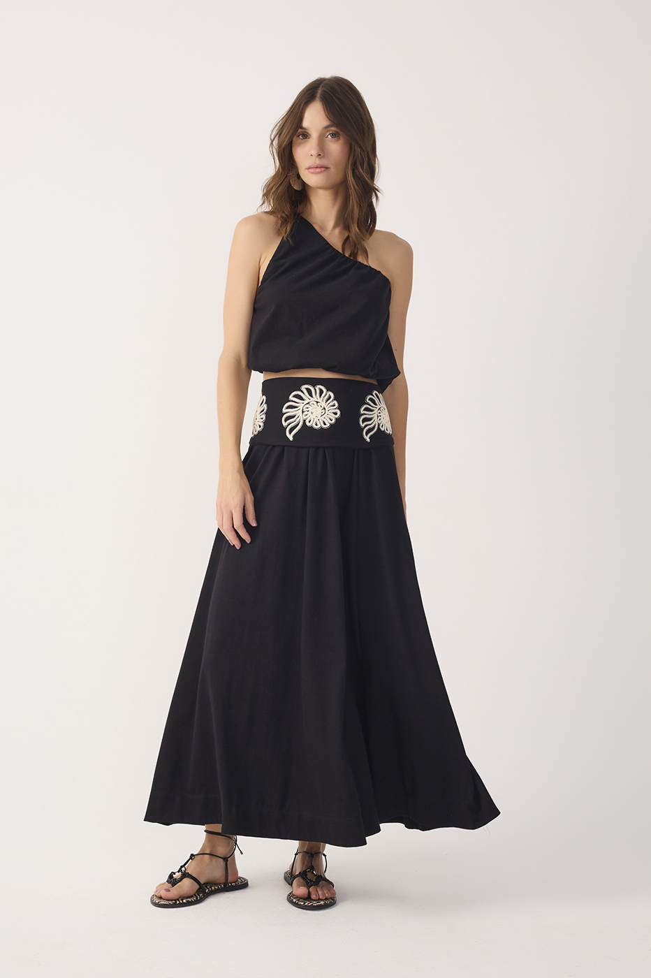 Black Embroidered Maxi Skirt