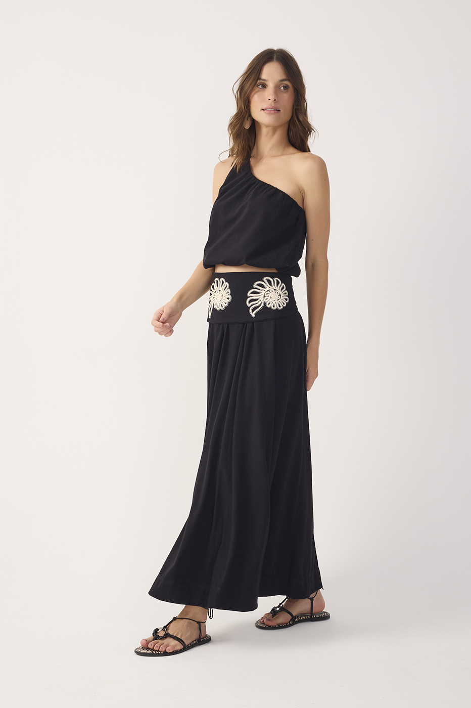 Black Embroidered Maxi Skirt