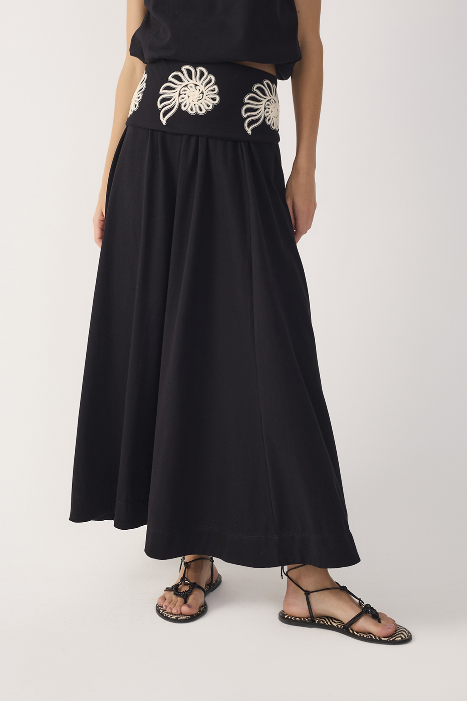 Black Embroidered Maxi Skirt