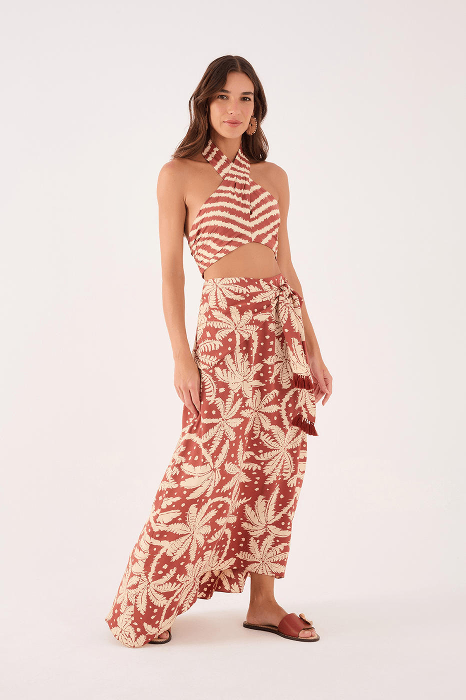 Cropped Crepe Bahia Print Skirt