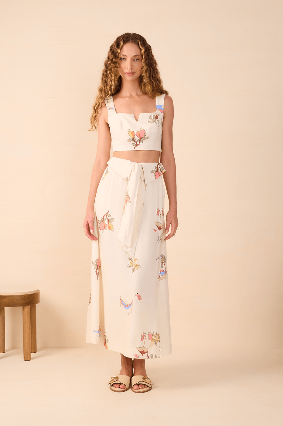 Off-White Cenas Tie Waist Linen Midi Skirt