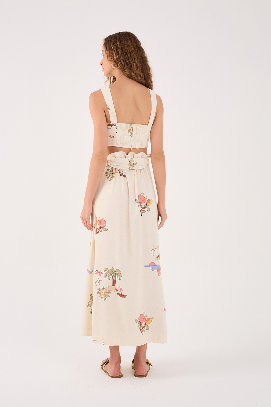 Off-White Cenas Tie Waist Linen Midi Skirt
