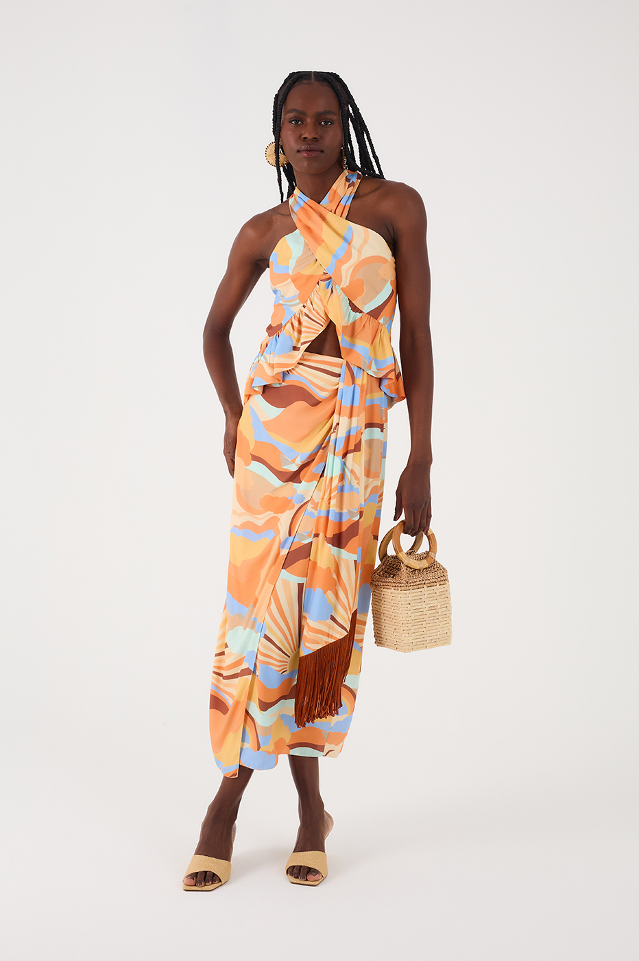 Wrap Skirt Fringe Sunset Print
