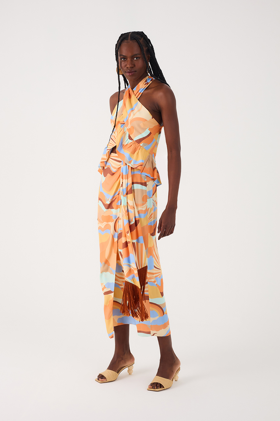 Wrap Skirt Fringe Sunset Print