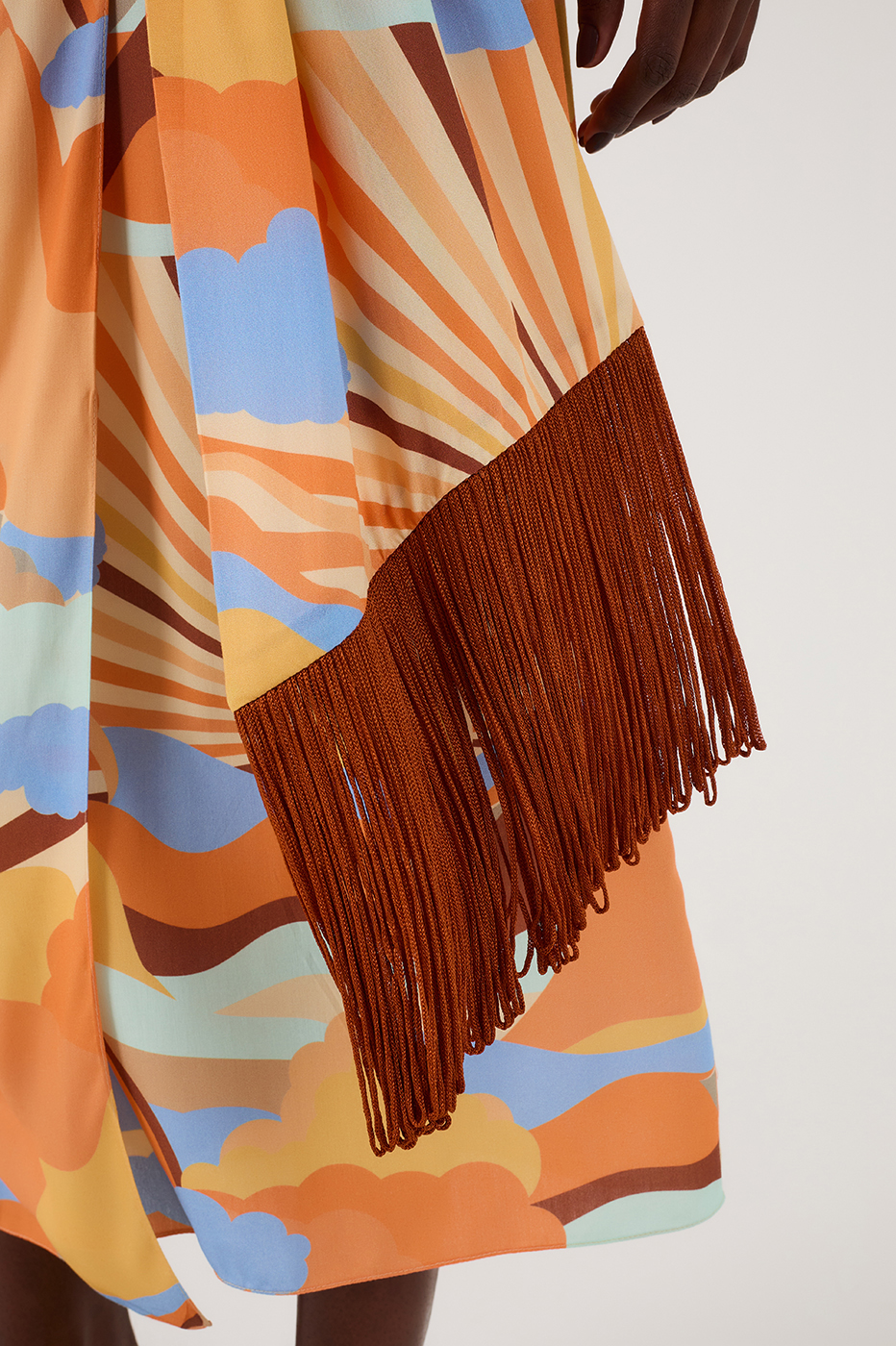 Wrap Skirt Fringe Sunset Print