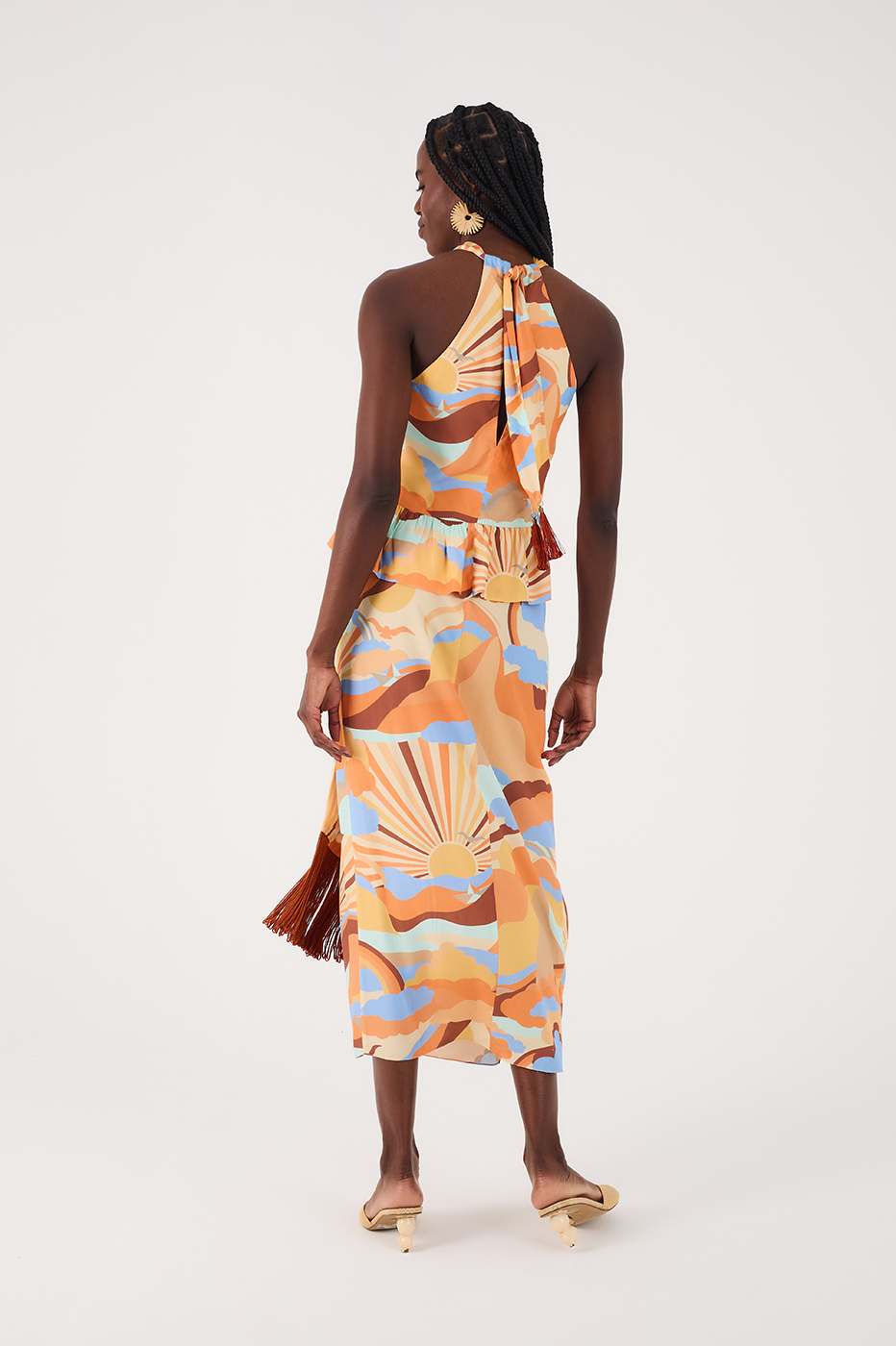 Wrap Skirt Fringe Sunset Print
