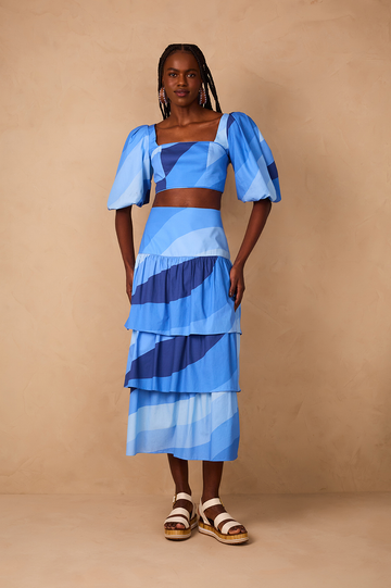 Waves Print Layered Skirt
