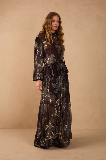 Brown Flora Tulle Maxi Skirt