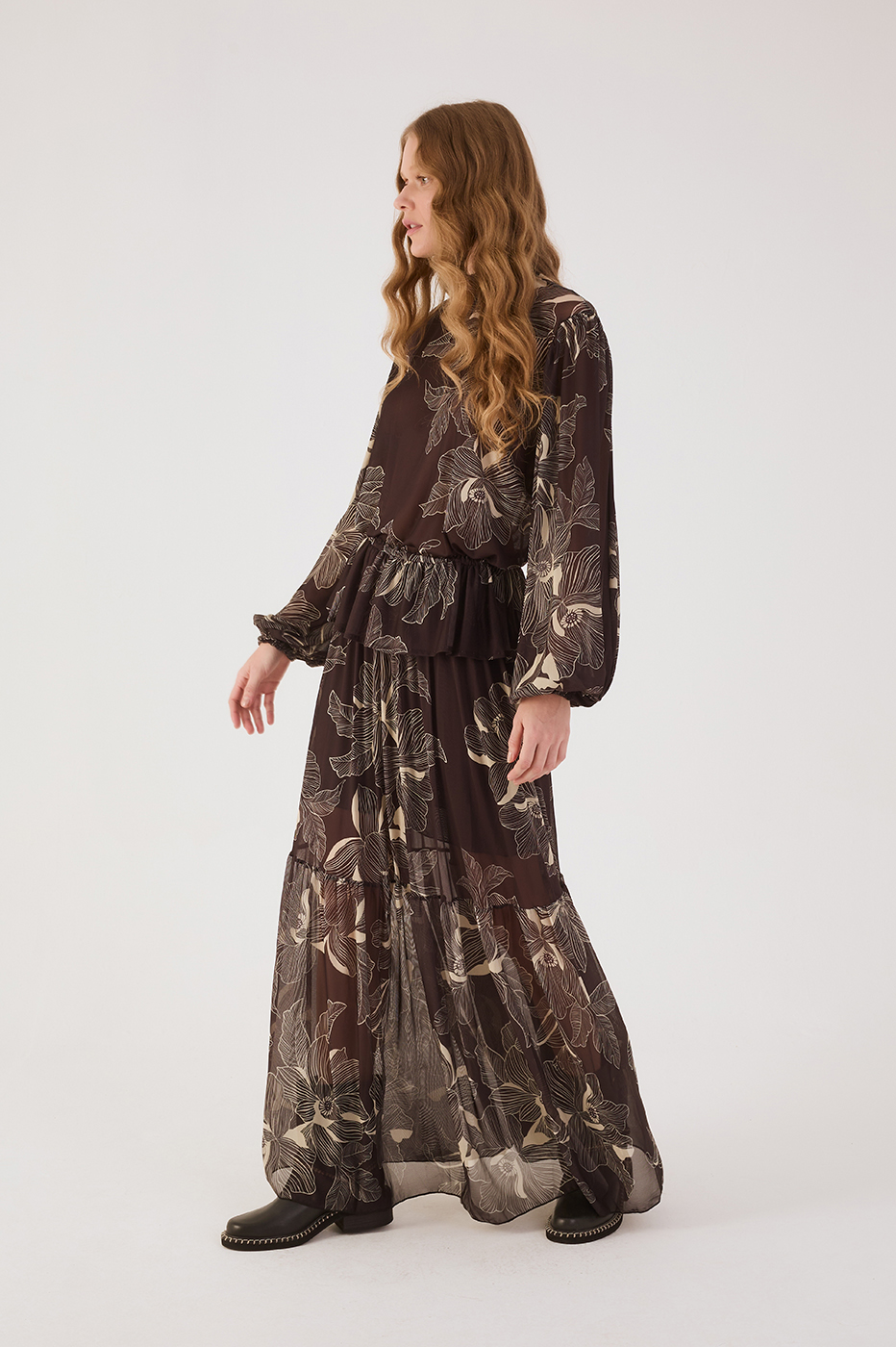 Brown Flora Tulle Maxi Skirt