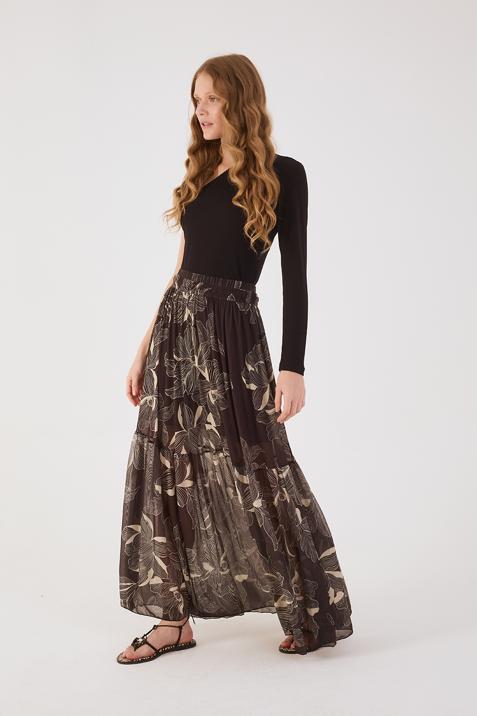 Brown Flora Tulle Maxi Skirt