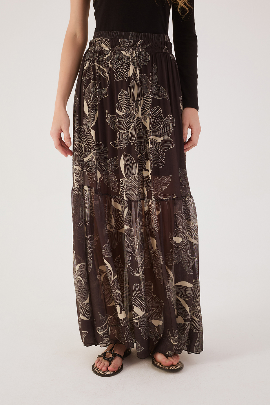 Brown Flora Tulle Maxi Skirt
