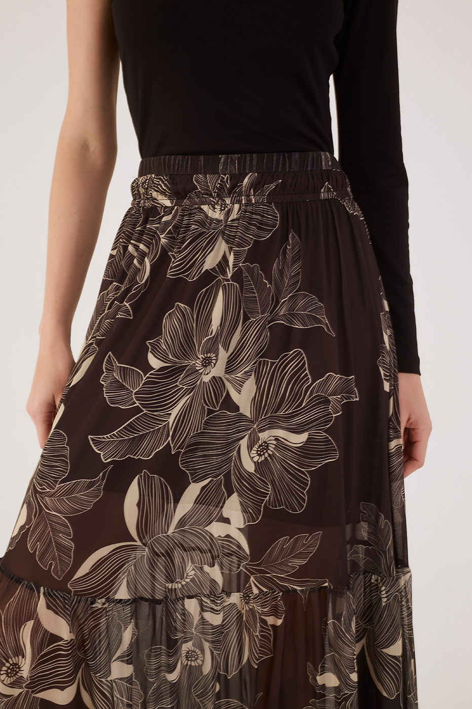 Brown Flora Tulle Maxi Skirt