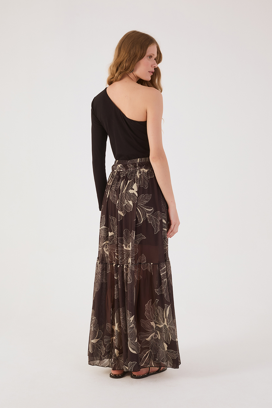 Brown Flora Tulle Maxi Skirt