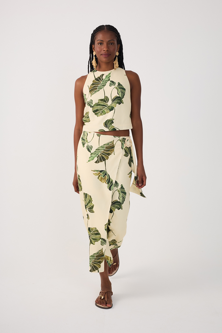 Green Folhar Side Ties Wrap Maxi Skirt