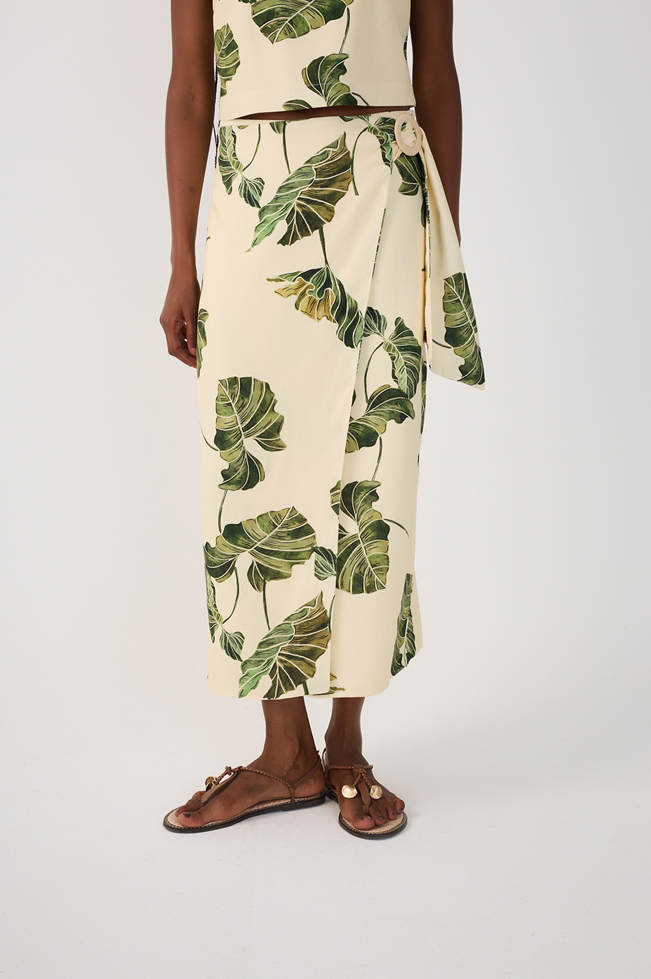 Green Folhar Side Ties Wrap Maxi Skirt