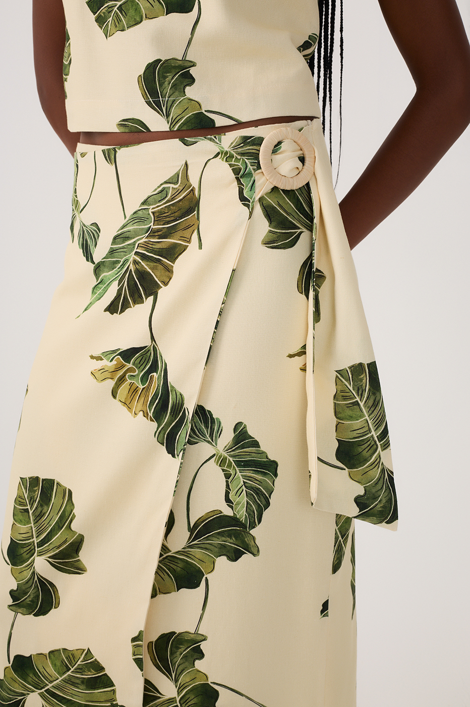 Green Folhar Side Ties Wrap Maxi Skirt