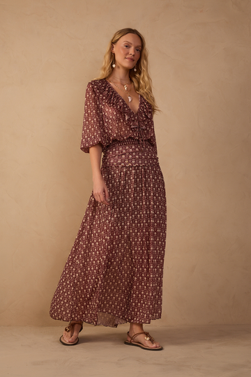 Burgundy Essencia Tulle Maxi Skirt