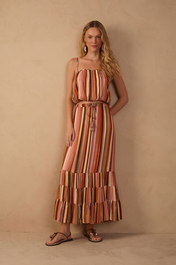 Multicolor Bosque Lurex Ruffled Midi Skirt