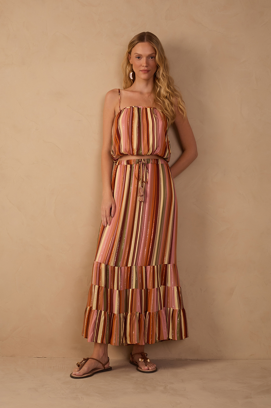 Multicolor Bosque Lurex Ruffled Midi Skirt