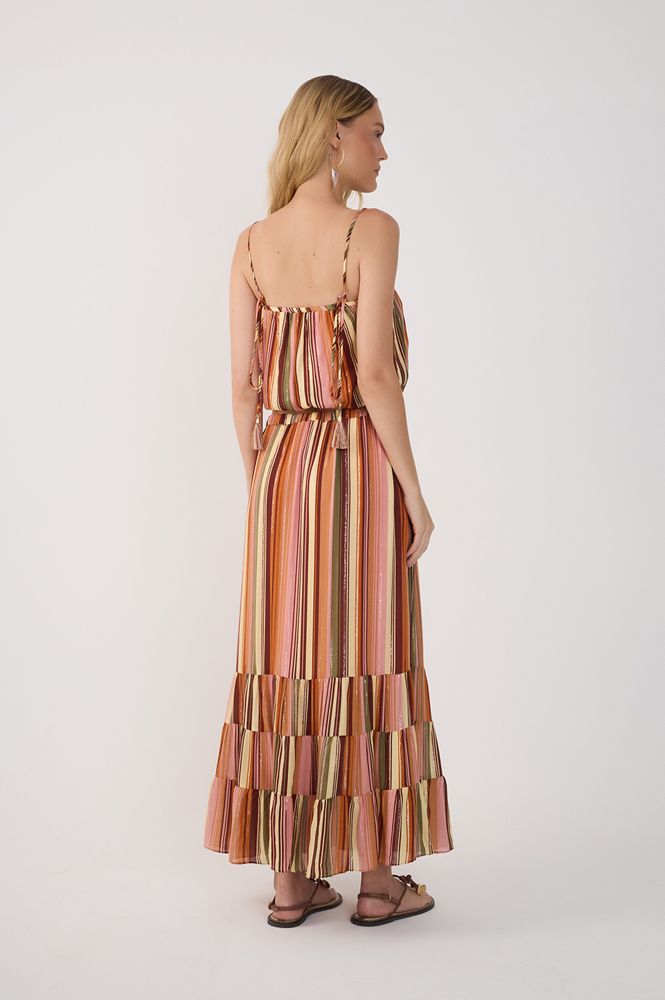 Multicolor Bosque Lurex Ruffled Midi Skirt