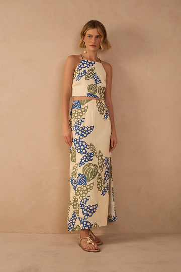 Beige Begonia Side Slits Linen Maxi Skirt