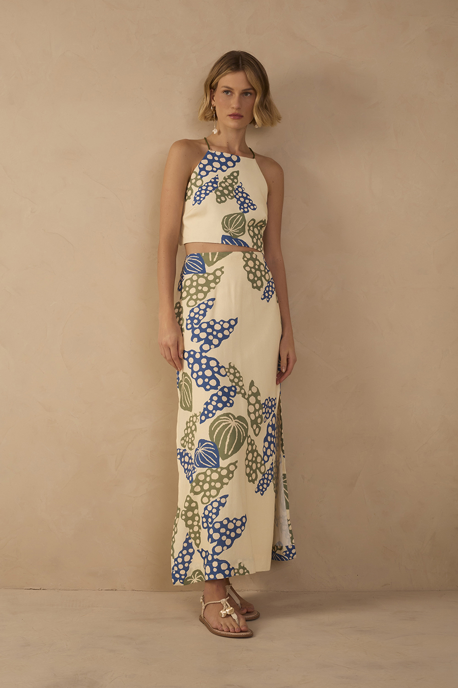 Beige Begonia Side Slits Linen Maxi Skirt
