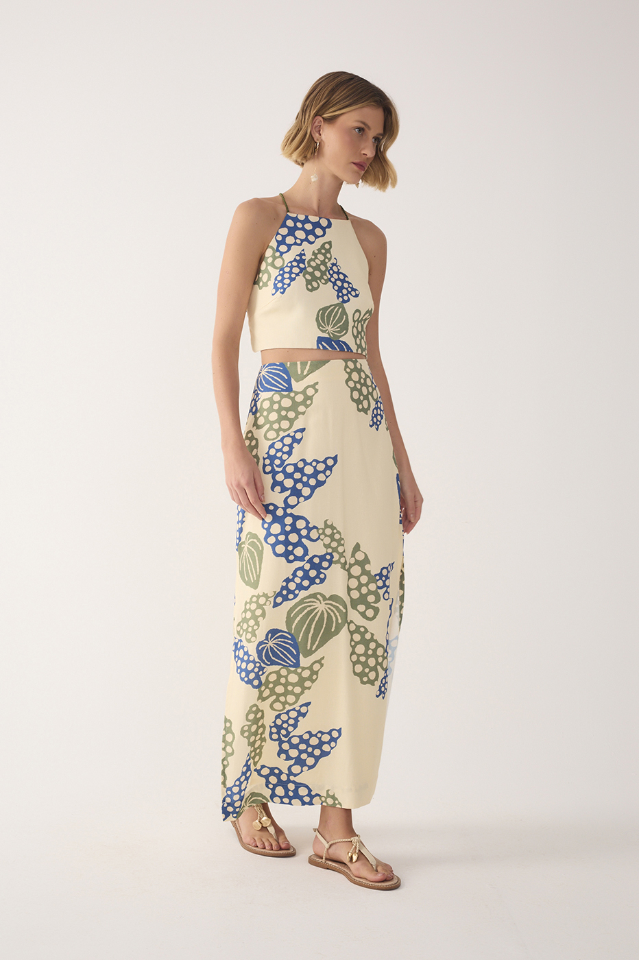Beige Begonia Side Slits Linen Maxi Skirt
