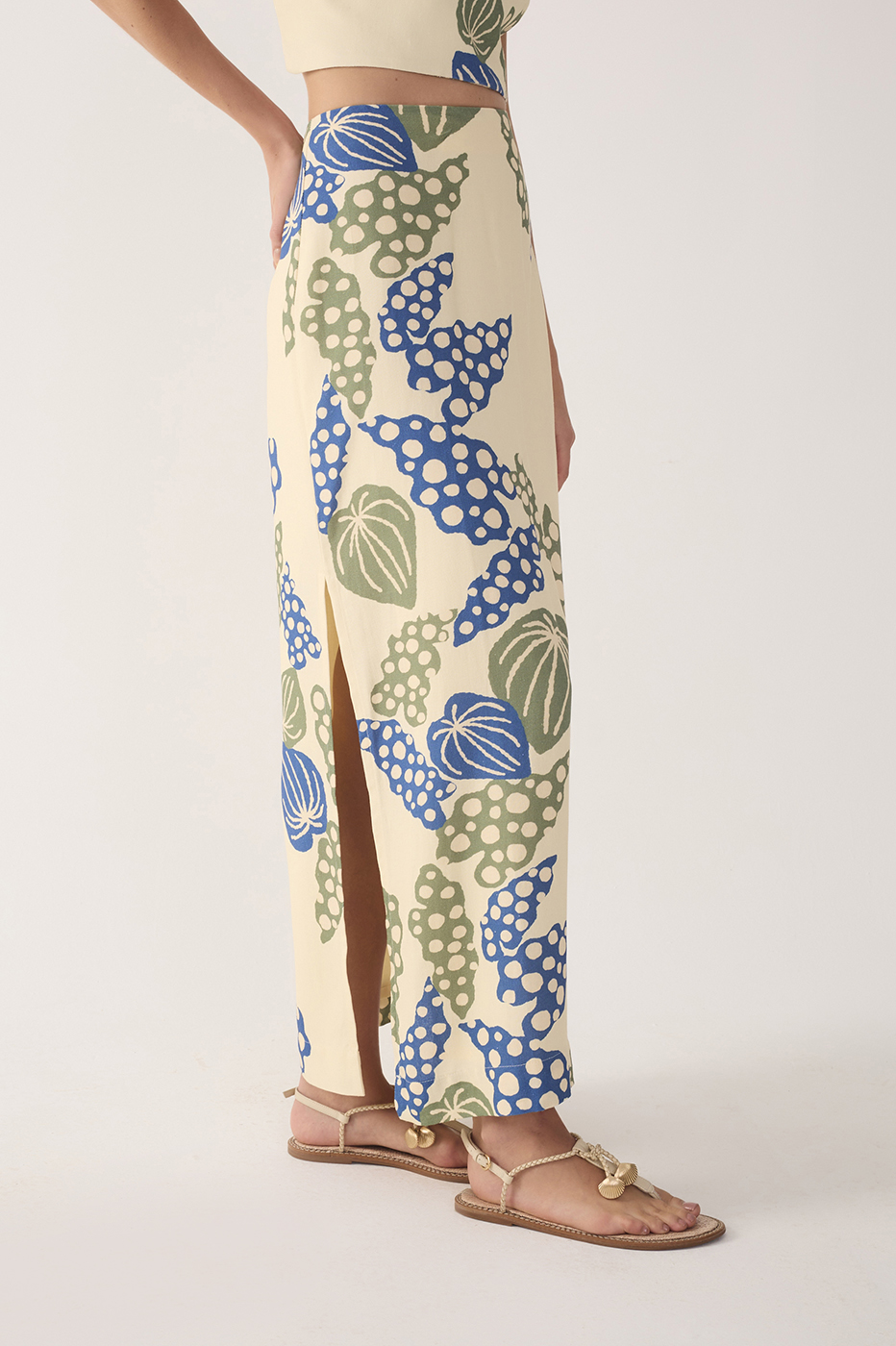 Beige Begonia Side Slits Linen Maxi Skirt