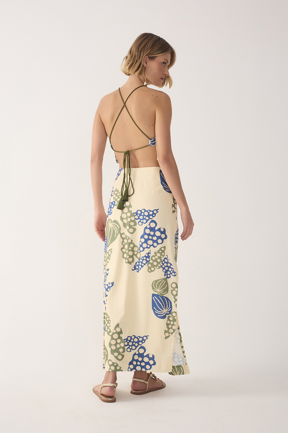 Beige Begonia Side Slits Linen Maxi Skirt