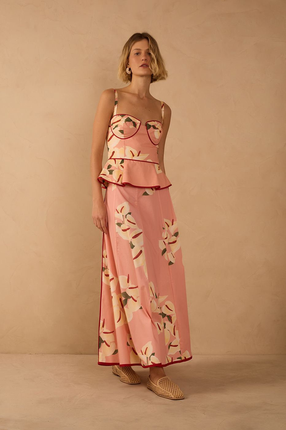 Pink Anturio Trim Detail Tricoline Maxi Skirt