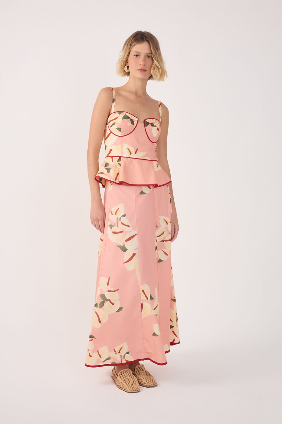 Pink Anturio Trim Detail Tricoline Maxi Skirt
