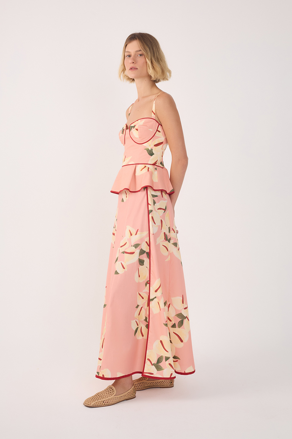 Pink Anturio Trim Detail Tricoline Maxi Skirt