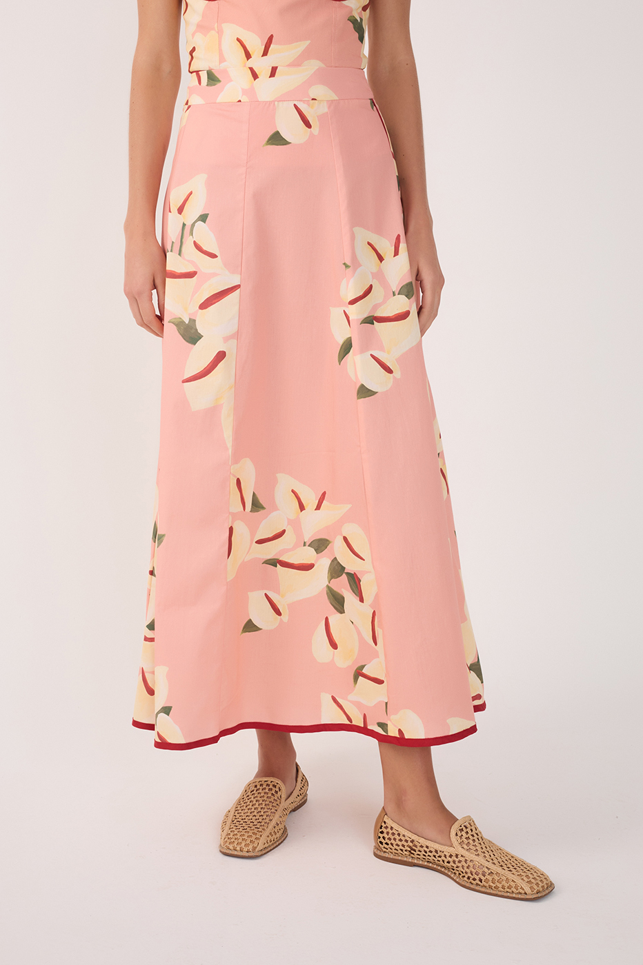 Pink Anturio Trim Detail Tricoline Maxi Skirt